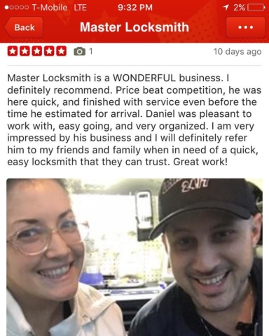 Master Locksmith Wonderful Review on Yelp